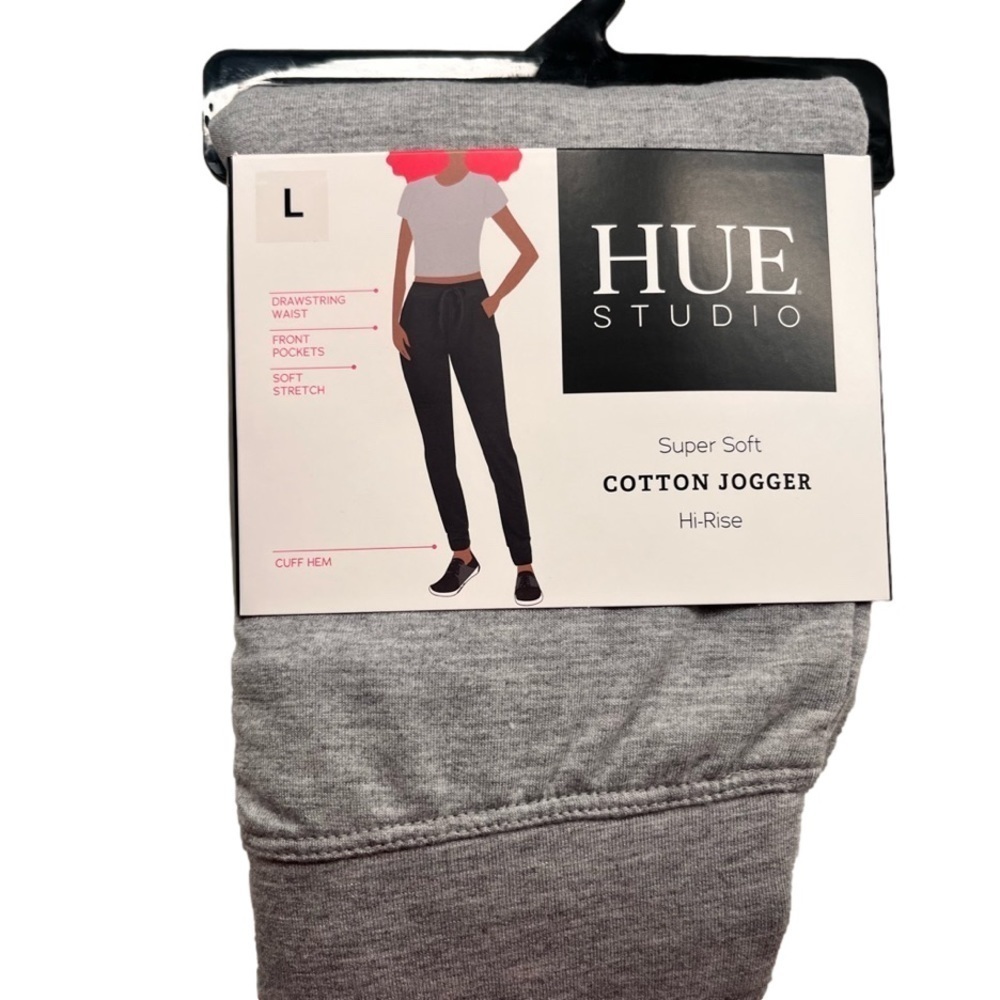 New! Hue Studio Women's Super Soft Hi-Rise Joggers with Pockets, Heather Gray L - Picture 4 of 5